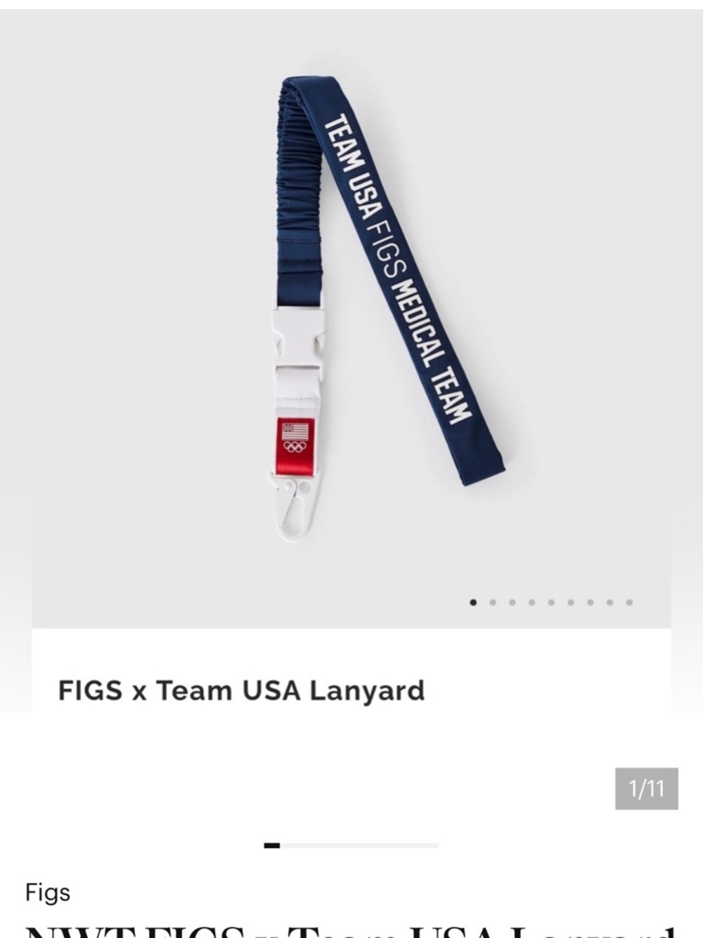 Figs Navy Lanyard with White Text and Red Accent
